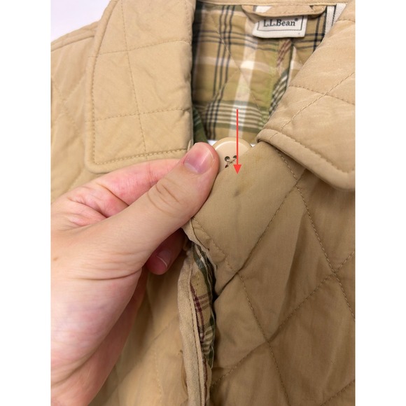 Vintage LL Bean Quilted Khaki Plaid Insulated Barn Coat Size Small - Picture 5 of 12